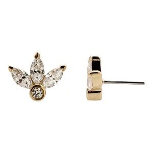 Element Body Jewelry Marquise Fan w/ Center CZ 14k Yellow Gold Threadless End
